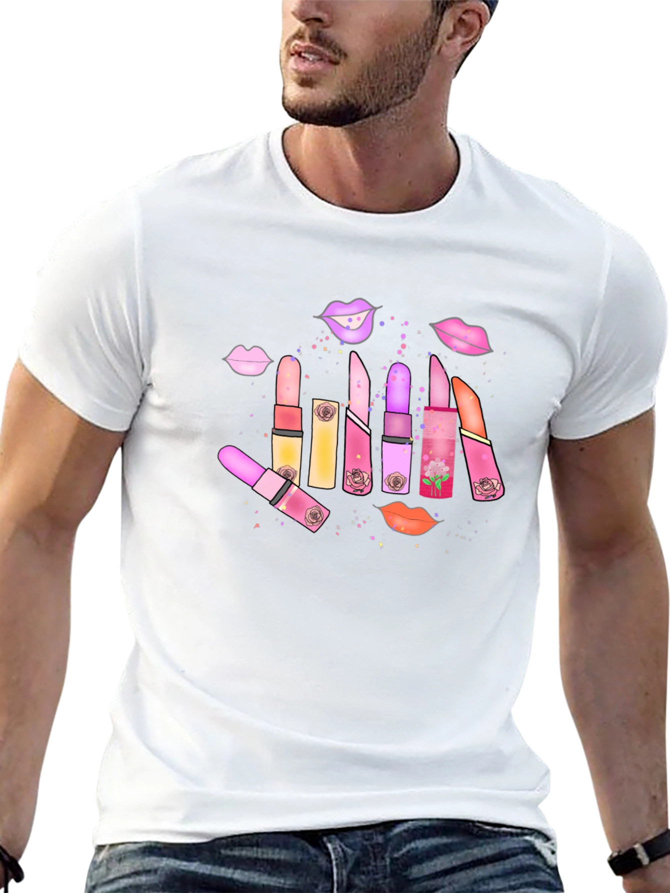 Lipstick & Lips Graphic Black T-Shirt