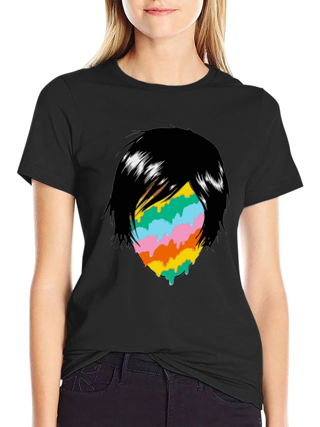 Melting Rainbow Face Graphic T-Shirt