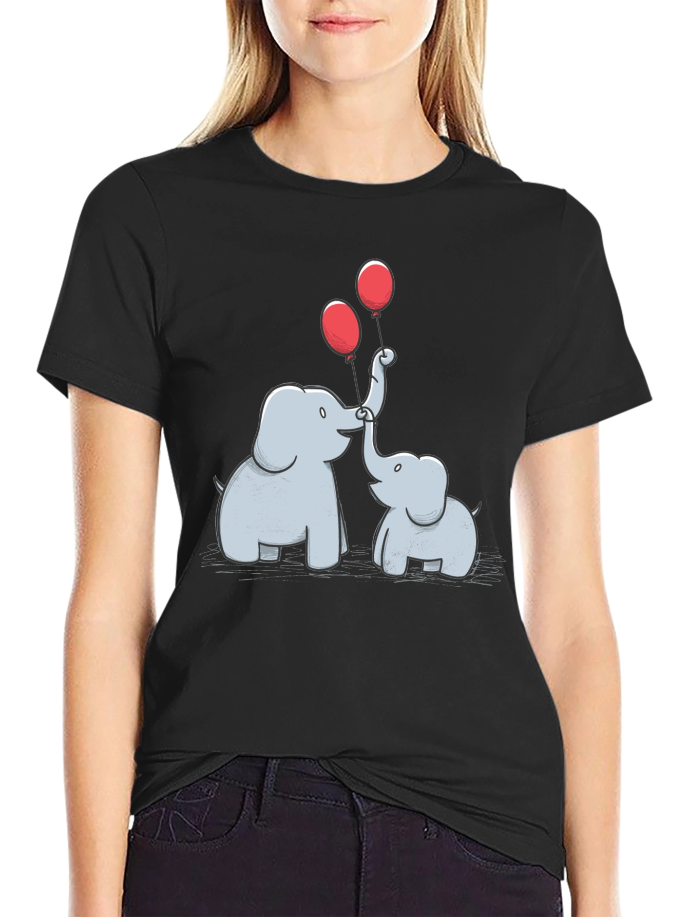 Elephant & Balloons Graphic Black T-Shirt