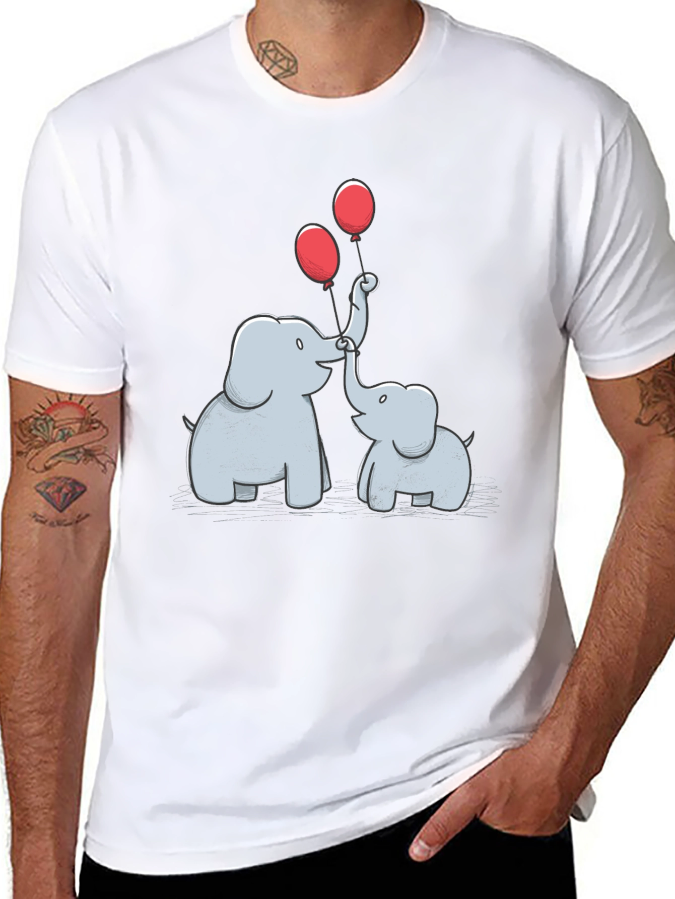 Elephant & Balloons Graphic Black T-Shirt