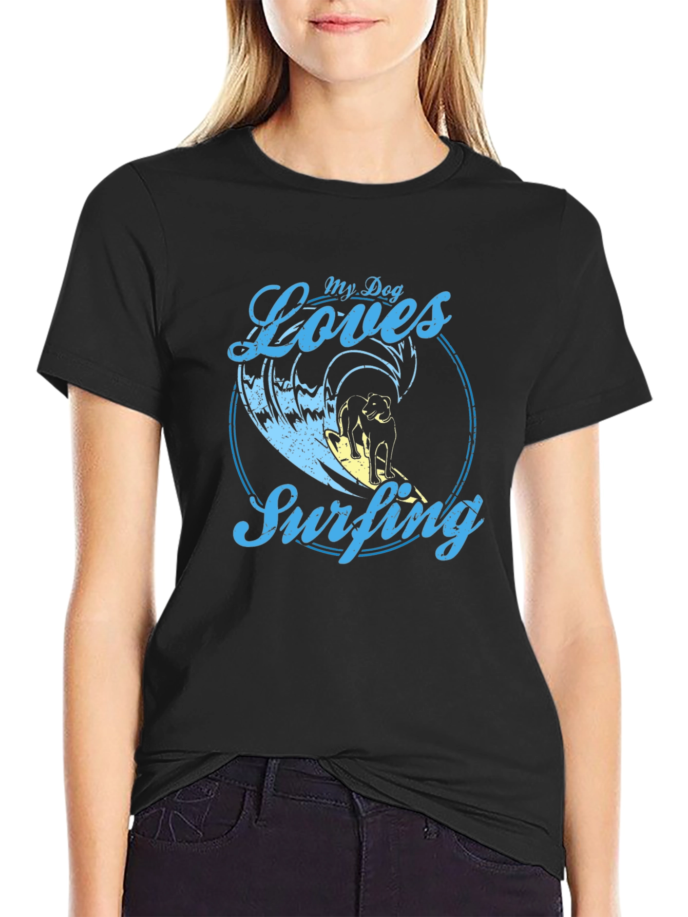 Dog Surfing Graphic Tee -  Cool Dog Lover Shirt
