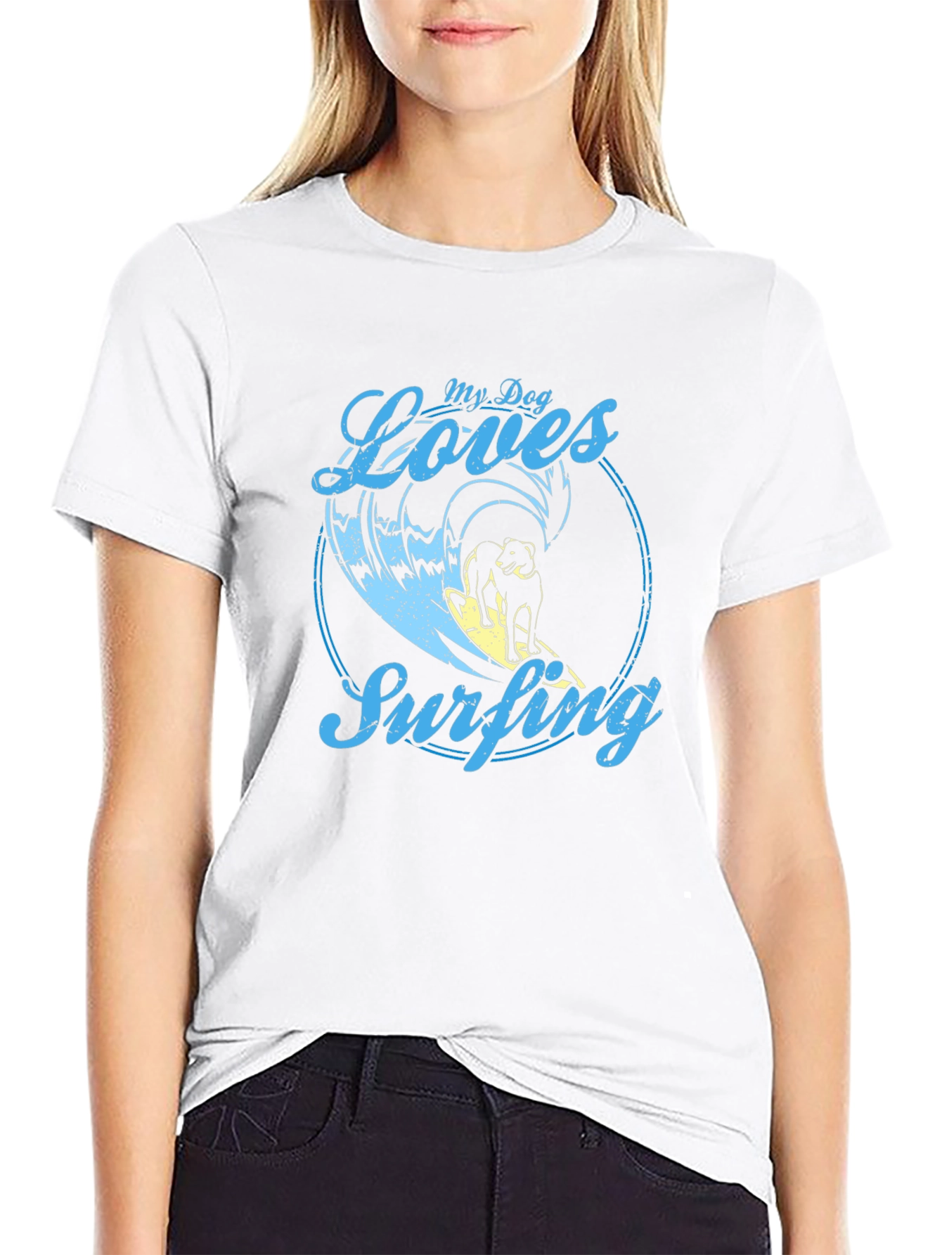 Dog Surfing Graphic Tee -  Cool Dog Lover Shirt