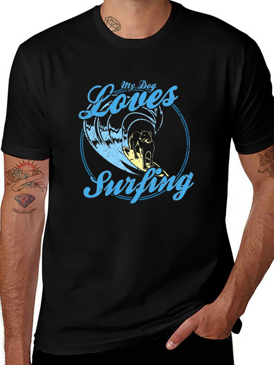 Dog Surfing Graphic Tee -  Cool Dog Lover Shirt