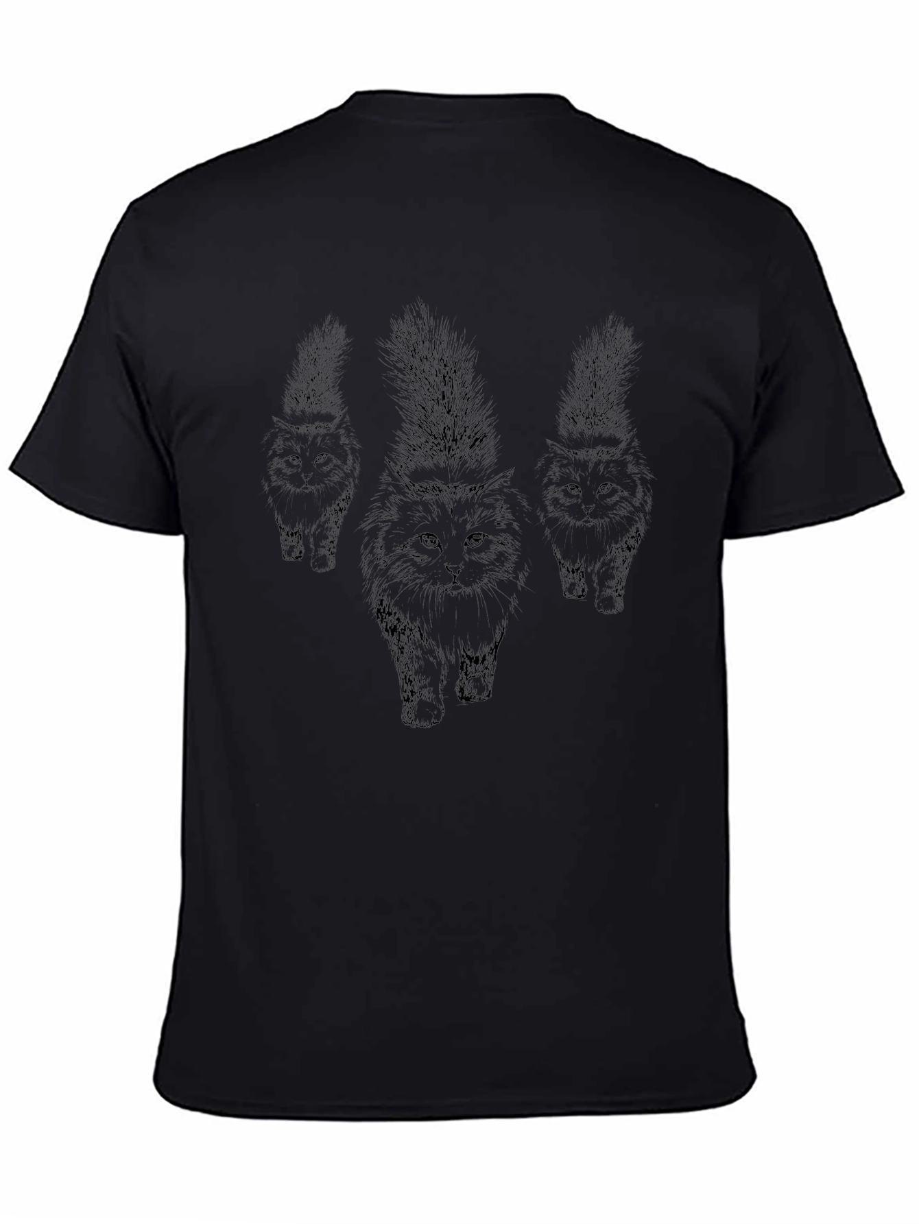 Mens Black Cat Print T-Shirt