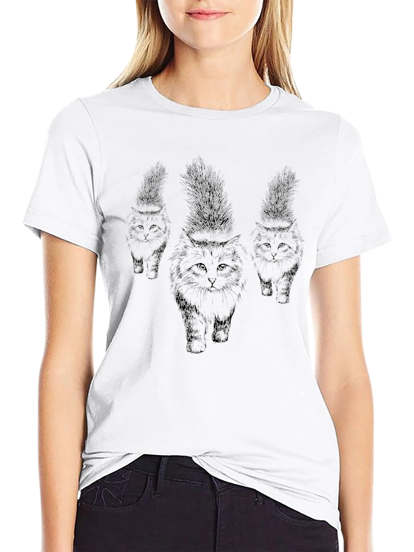 Mens Black Cat Print T-Shirt