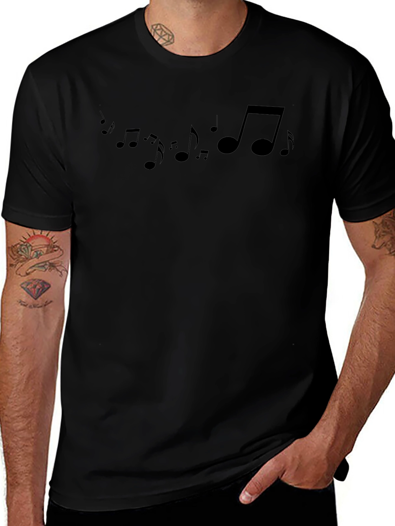 Musical Notes Graphic Black T-Shirt