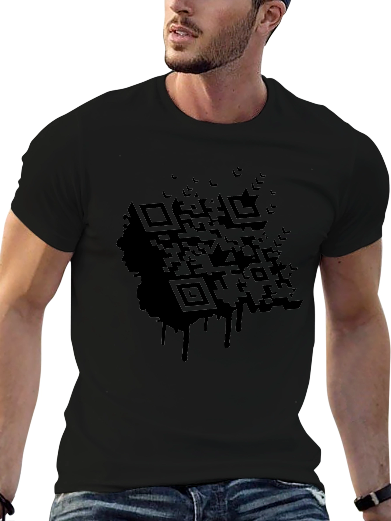 Black QR Code Drip Graphic Tee