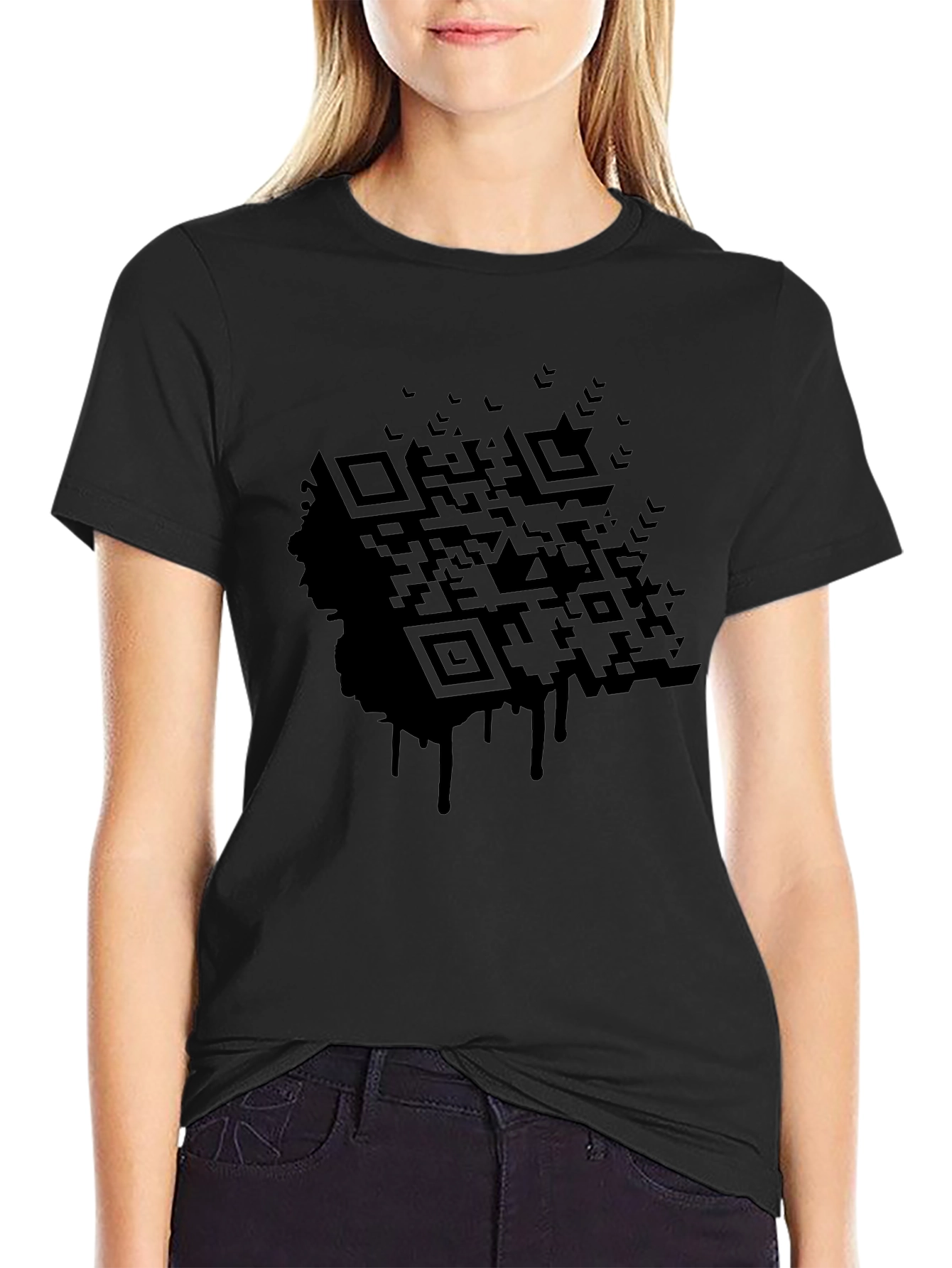 Black QR Code Drip Graphic Tee