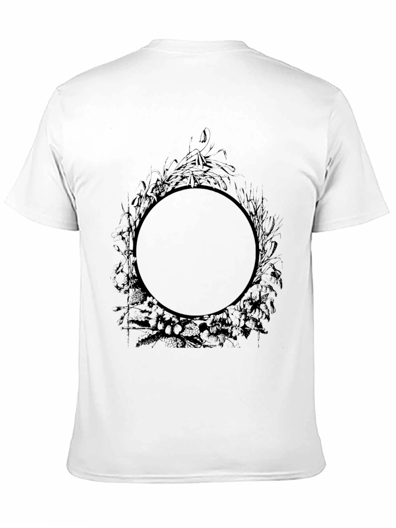 Mens Black Graphic Tee - Circle Floral Design