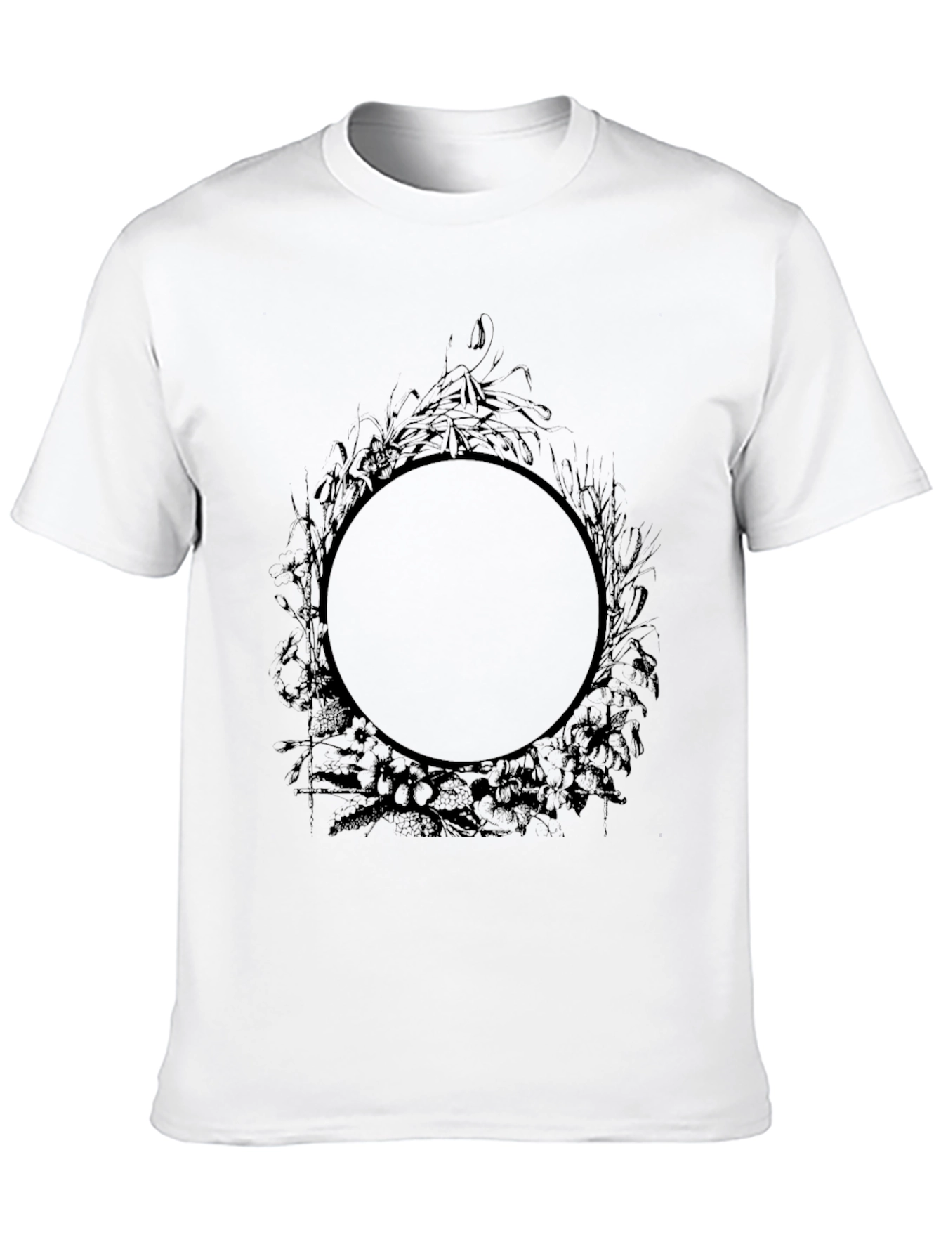 Mens Black Graphic Tee - Circle Floral Design