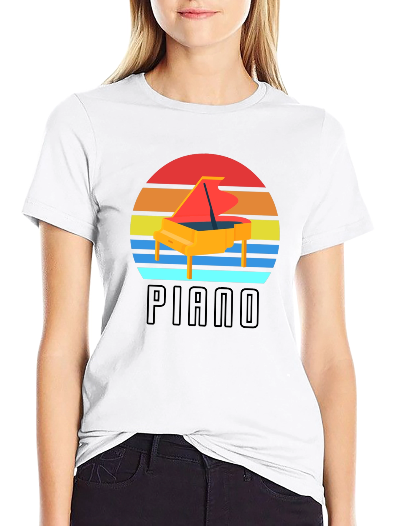 Retro Piano Sunset Graphic Tee - Musician Style