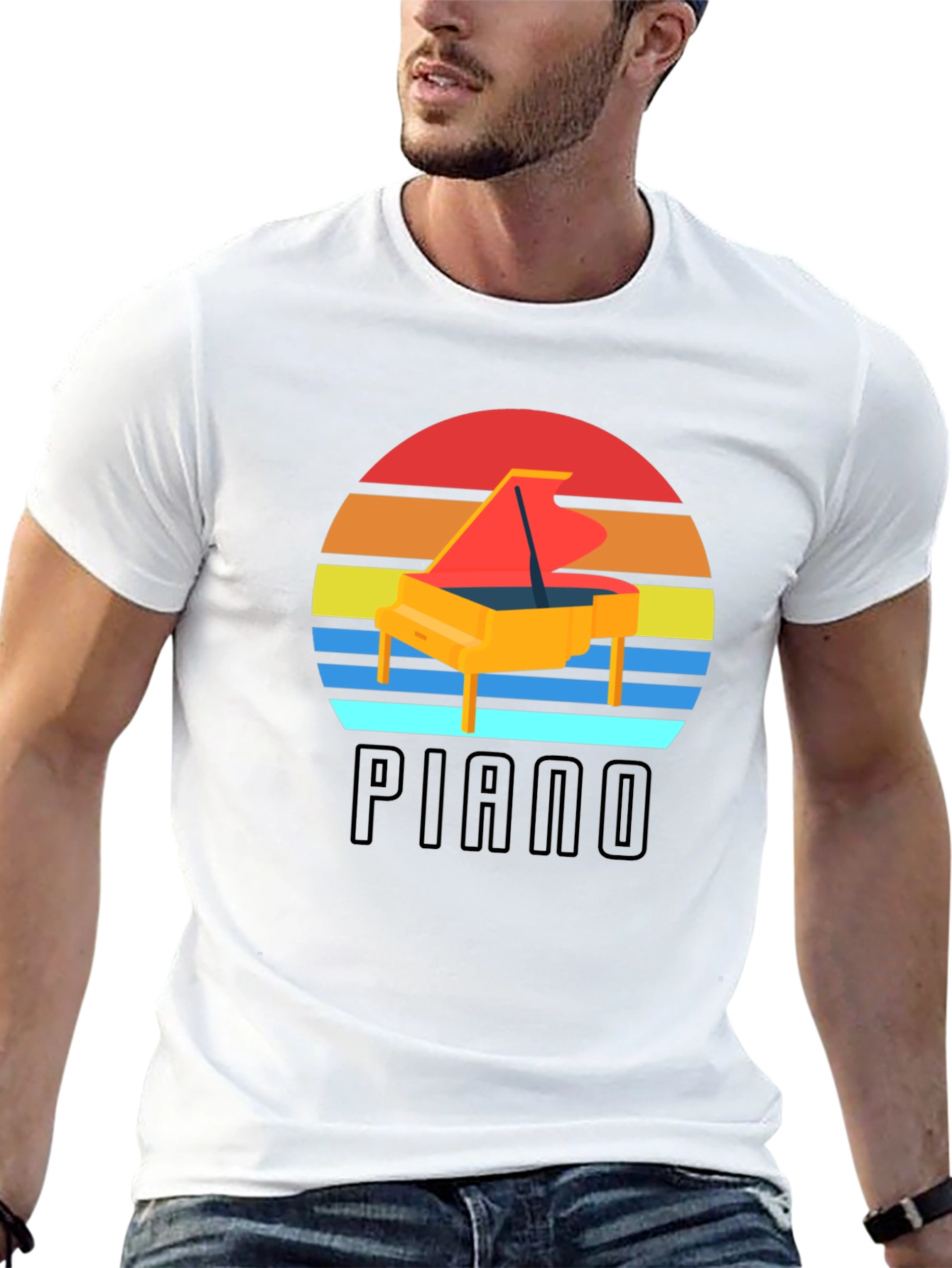 Retro Piano Sunset Graphic Tee - Musician Style