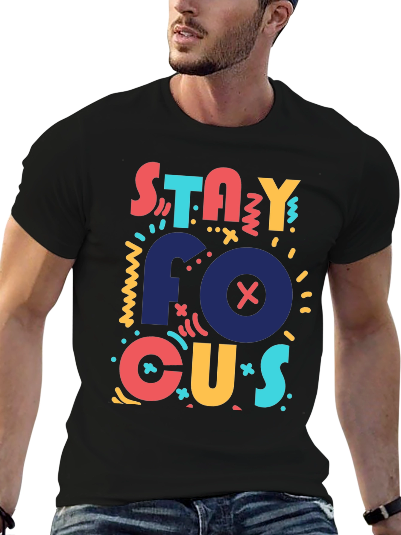 Stay Focused Graphic Tee - Black Casual T-Shirt