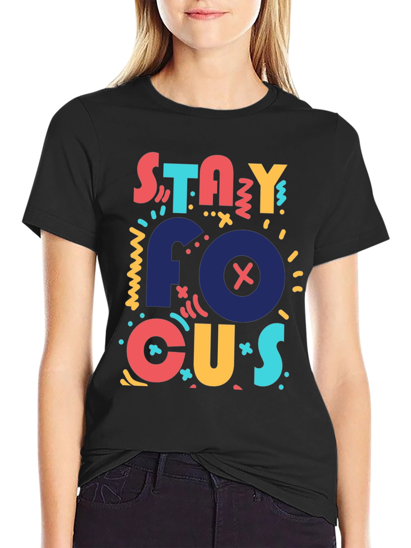 Stay Focused Graphic Tee - Black Casual T-Shirt