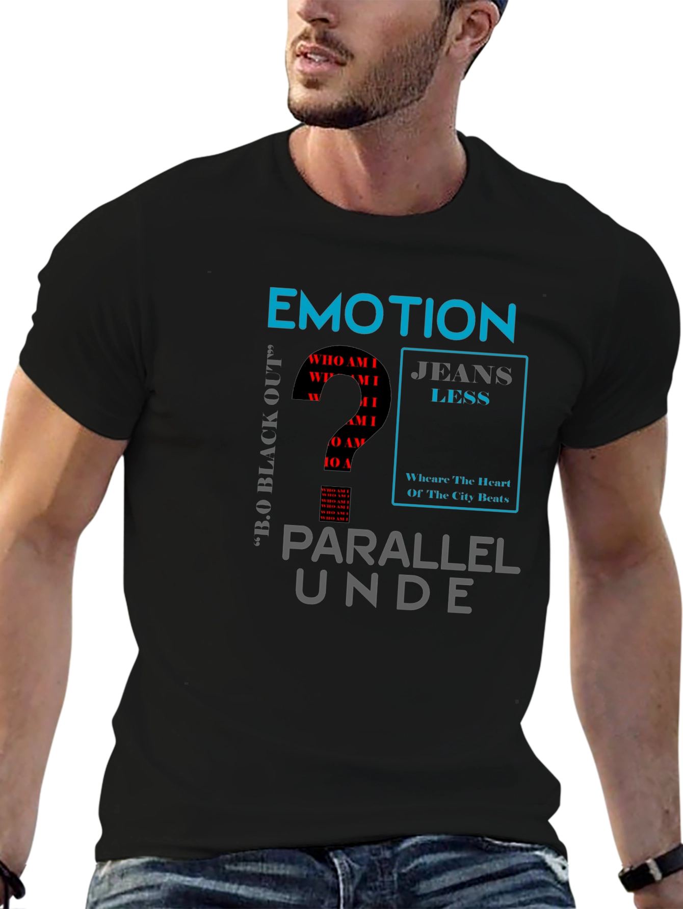 Emotion Parallel Mens Black Graphic T-Shirt