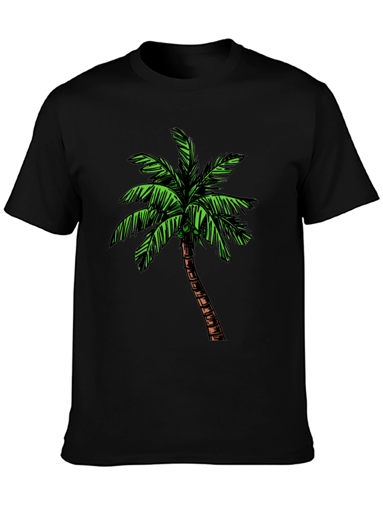 Tropical Palm Tree Graphic Tee - Black Cotton Shirt