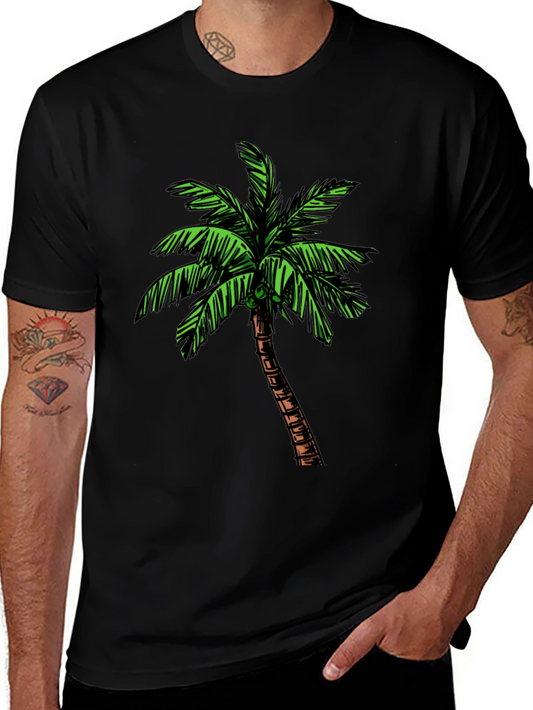 Tropical Palm Tree Graphic Tee - Black Cotton Shirt