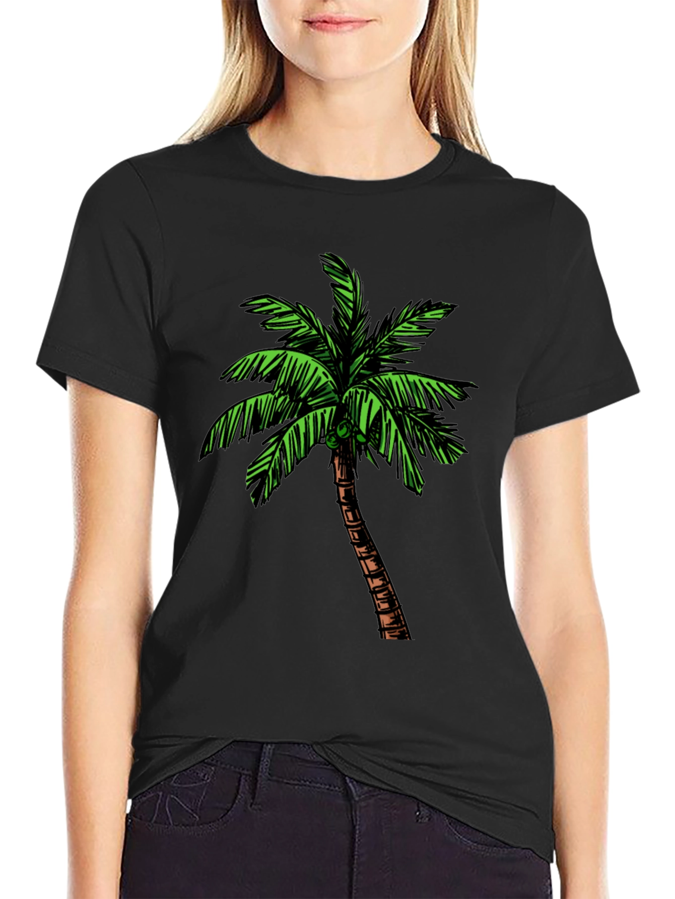 Tropical Palm Tree Graphic Tee - Black Cotton Shirt