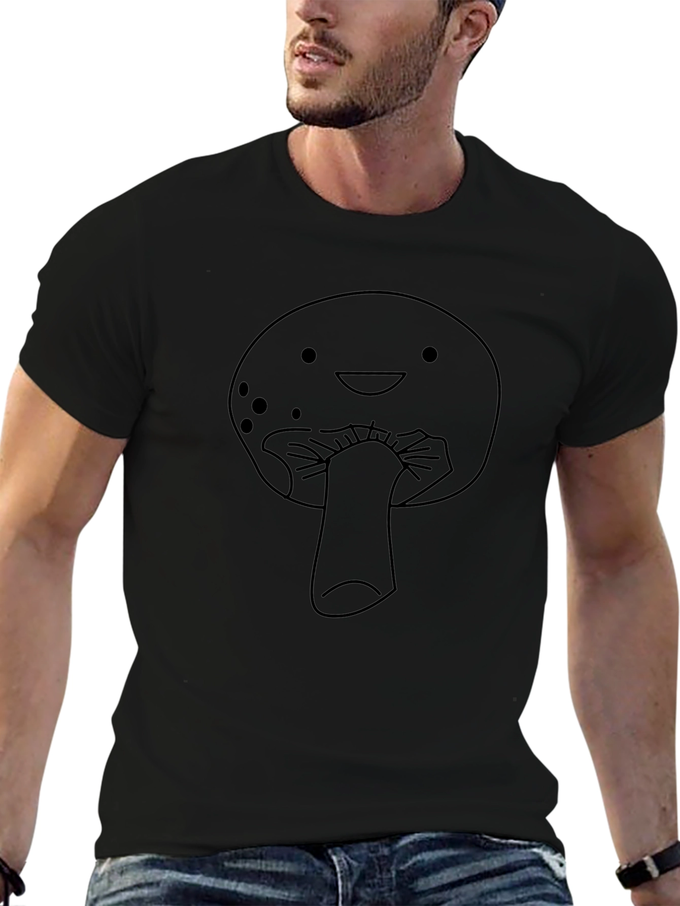 Cute Mushroom Graphic T-Shirt - Black
