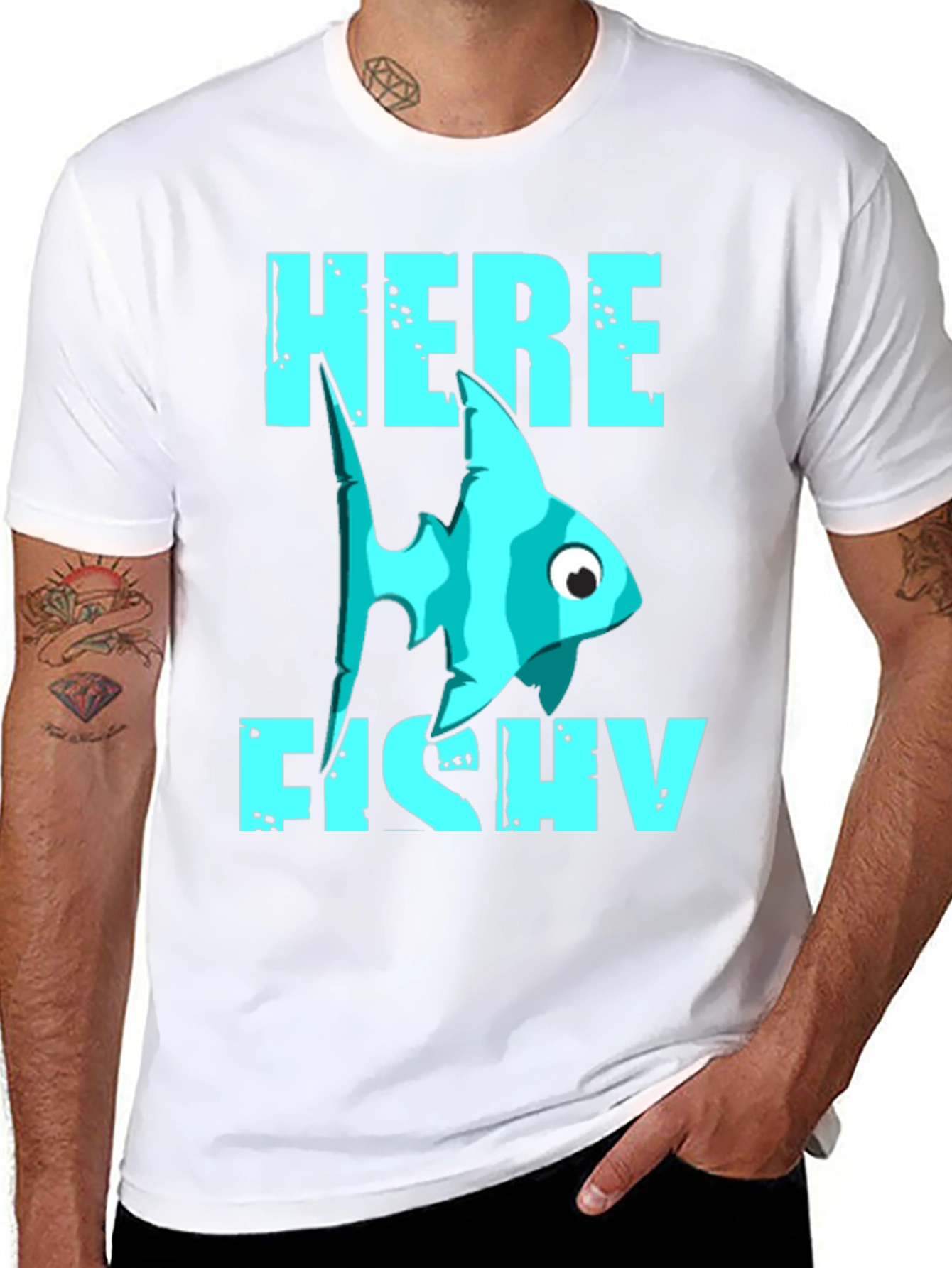 Here Fishy T-Shirt - Funny Fishing Graphic Tee