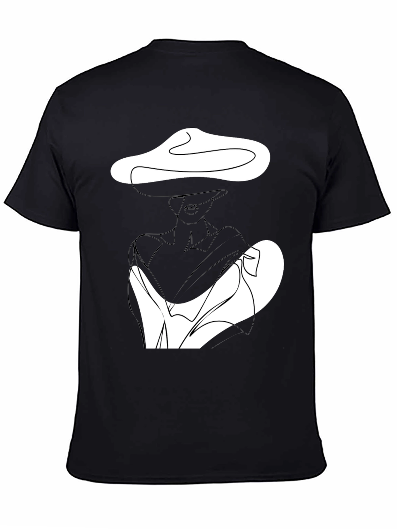 Elegant Woman Line Art Black T-Shirt
