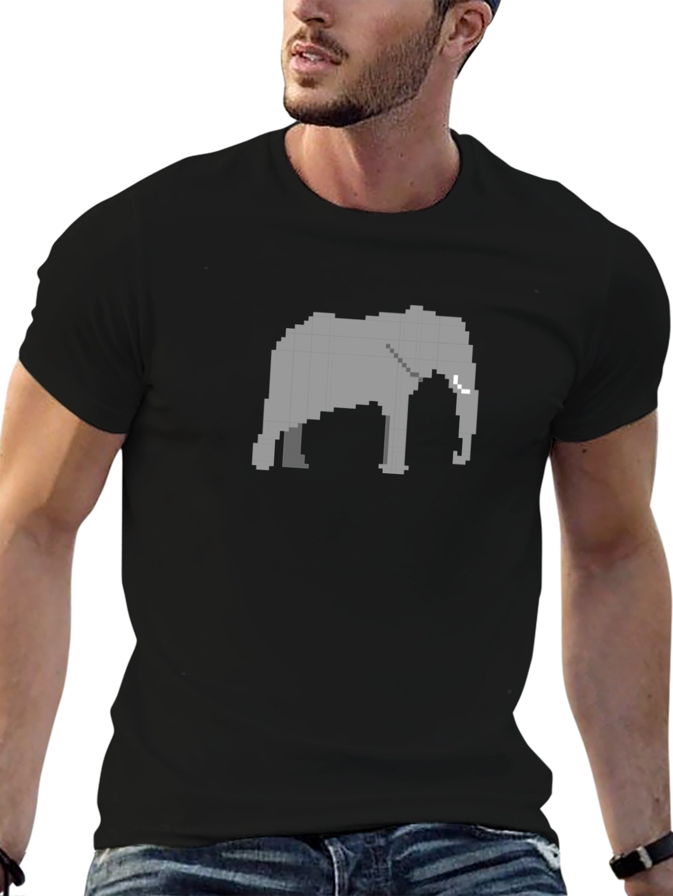 Pixel Elephant Black T-Shirt - Retro Style