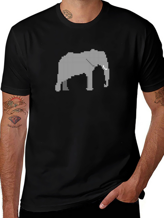 Pixel Elephant Black T-Shirt - Retro Style
