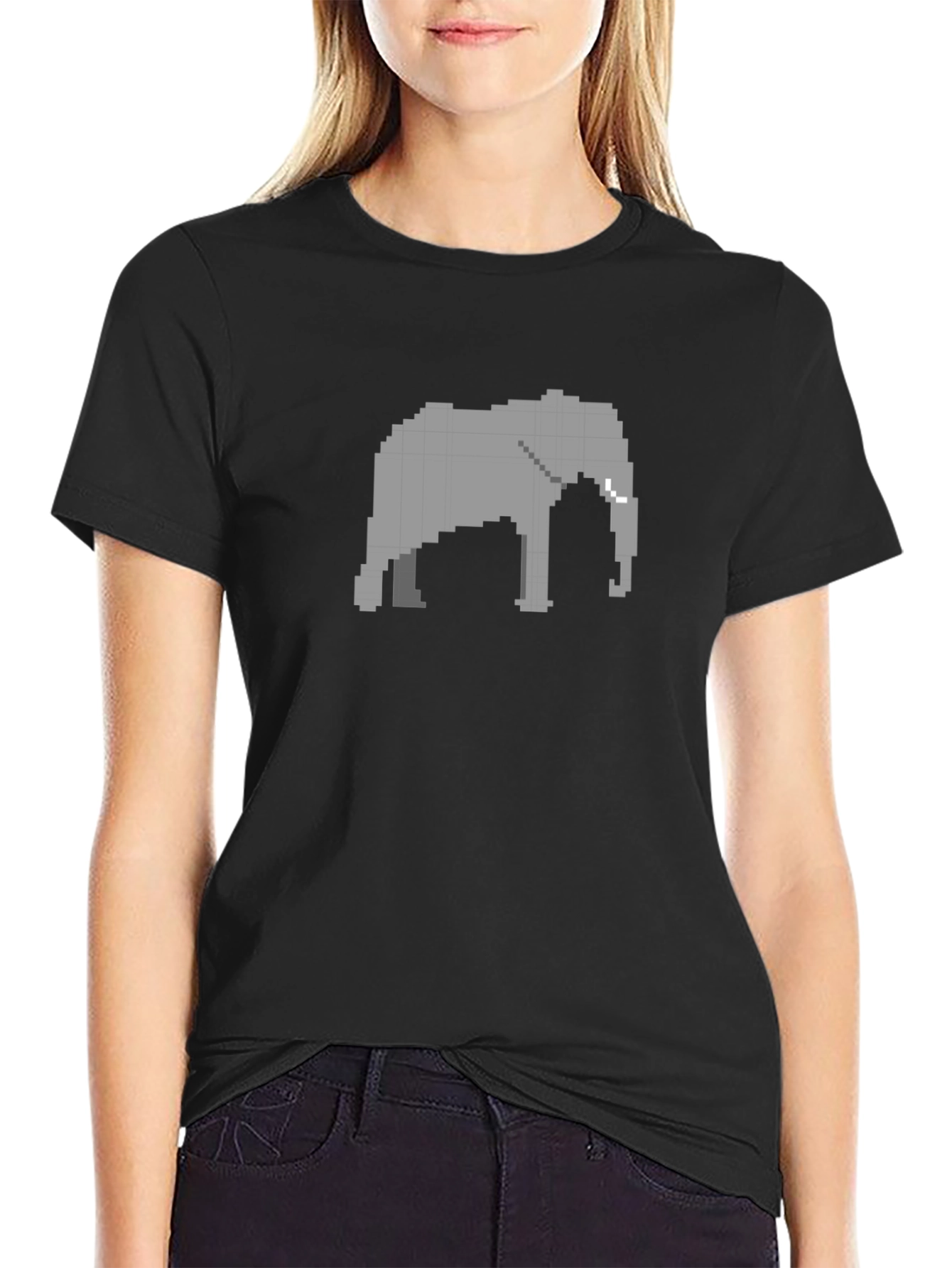 Pixel Elephant Black T-Shirt - Retro Style
