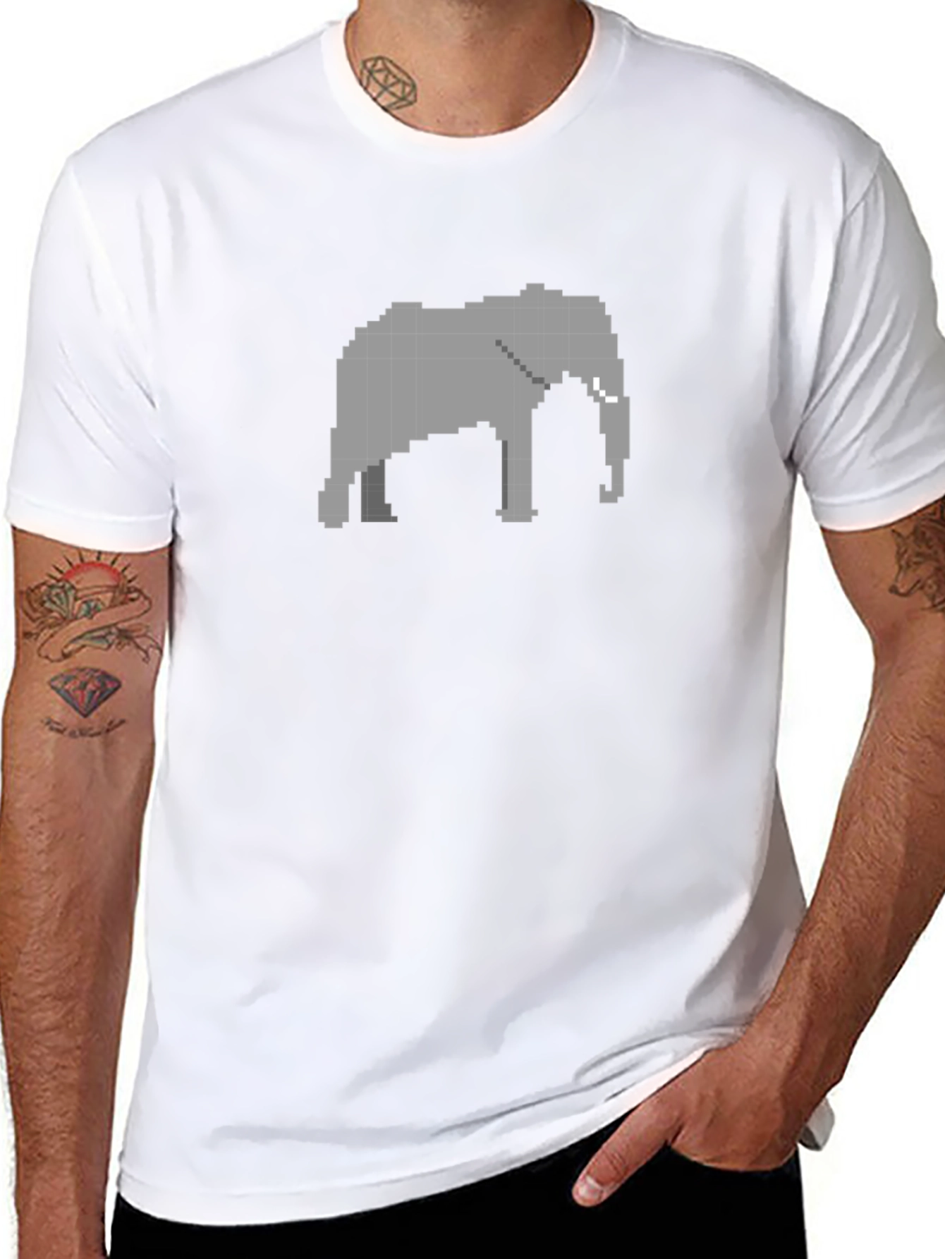 Pixel Elephant Black T-Shirt - Retro Style