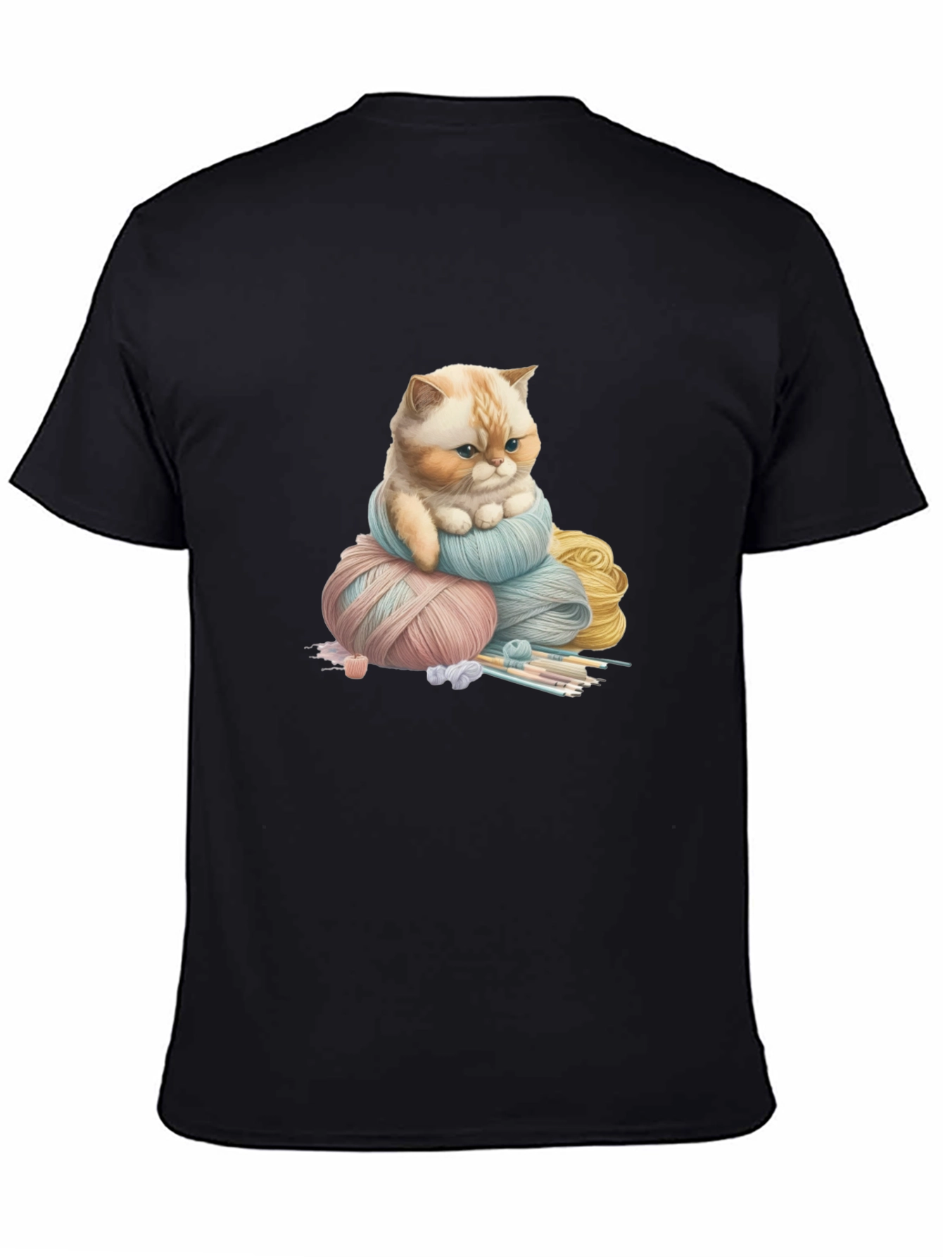Cute Cat Kitten Yarn Ball Black T-Shirt