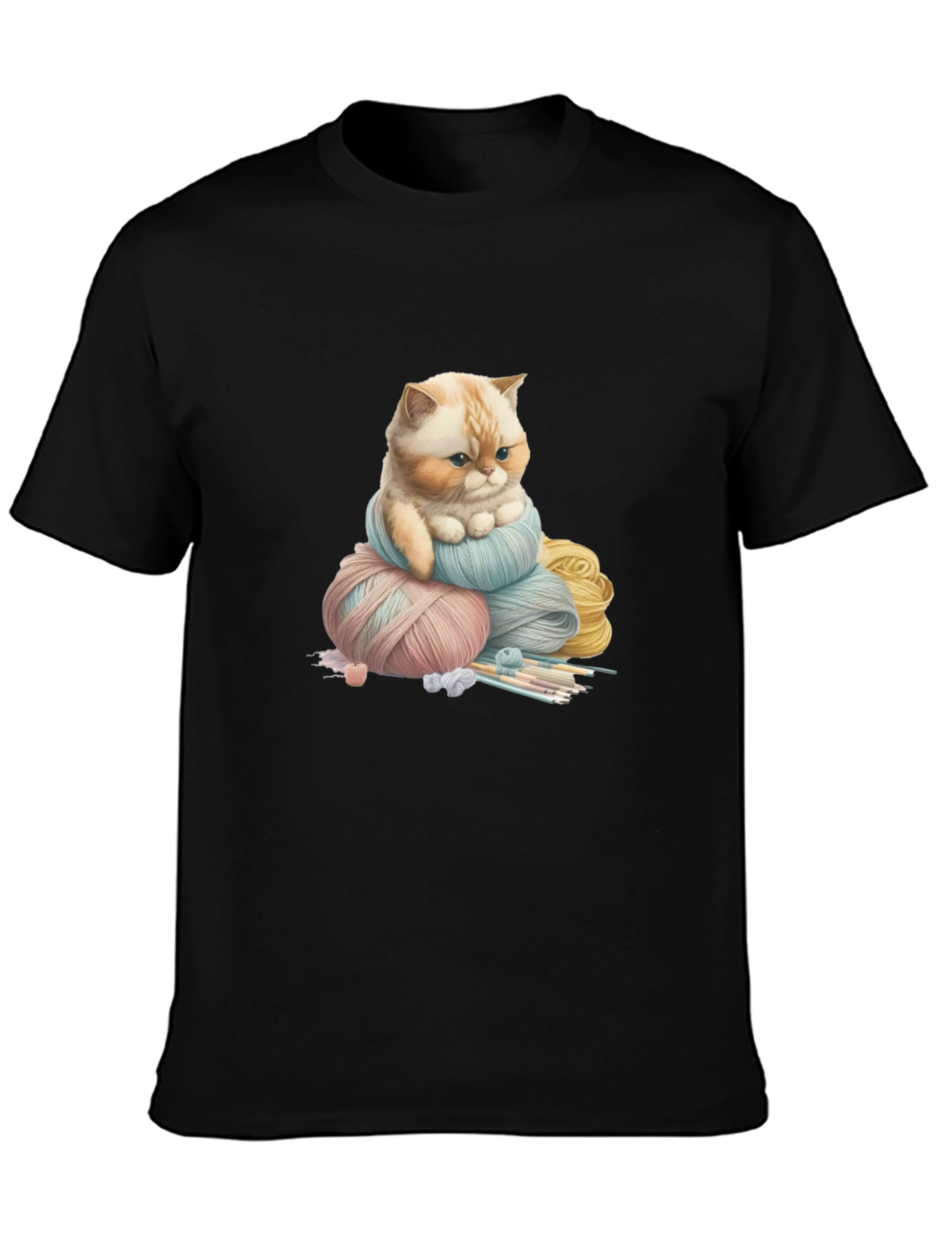 Cute Cat Kitten Yarn Ball Black T-Shirt