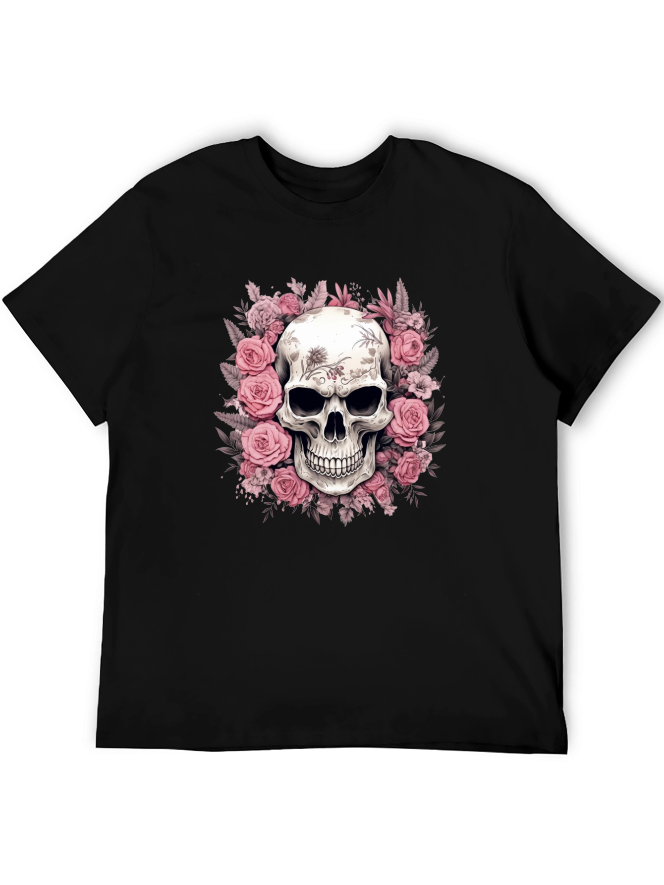 Floral Skull Graphic Black T-Shirt