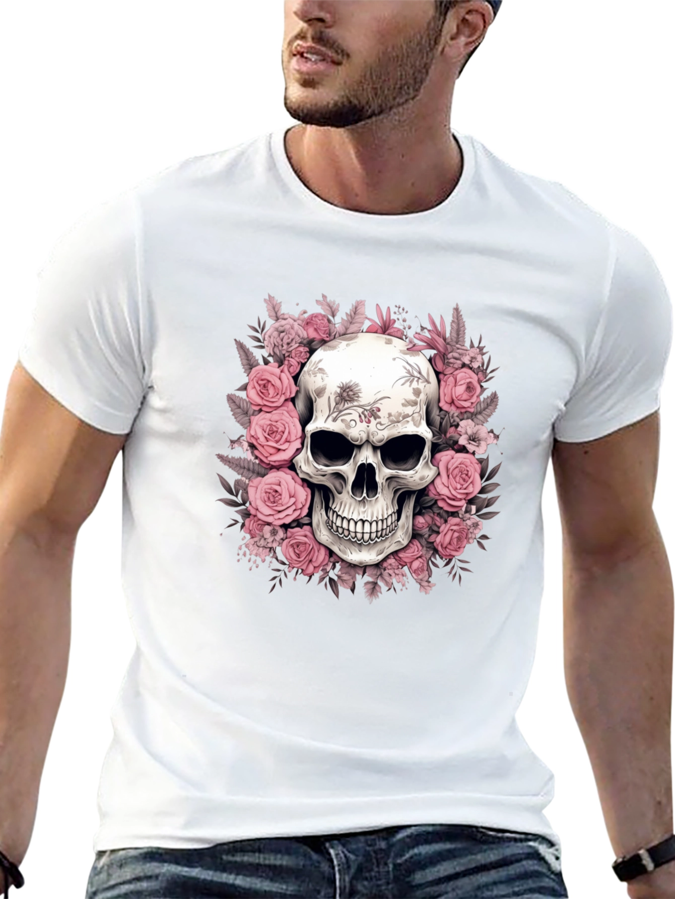 Floral Skull Graphic Black T-Shirt