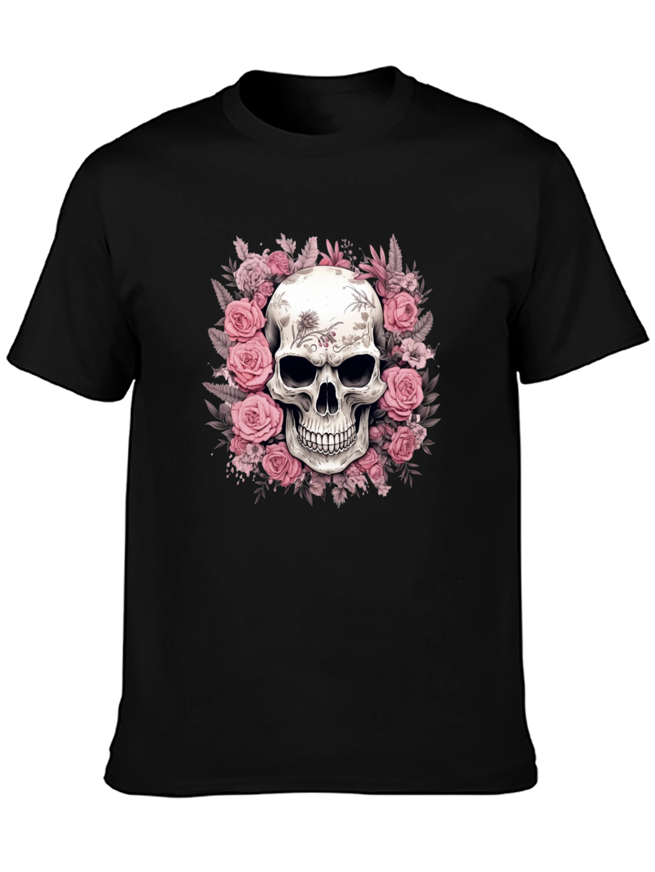 Floral Skull Graphic Black T-Shirt