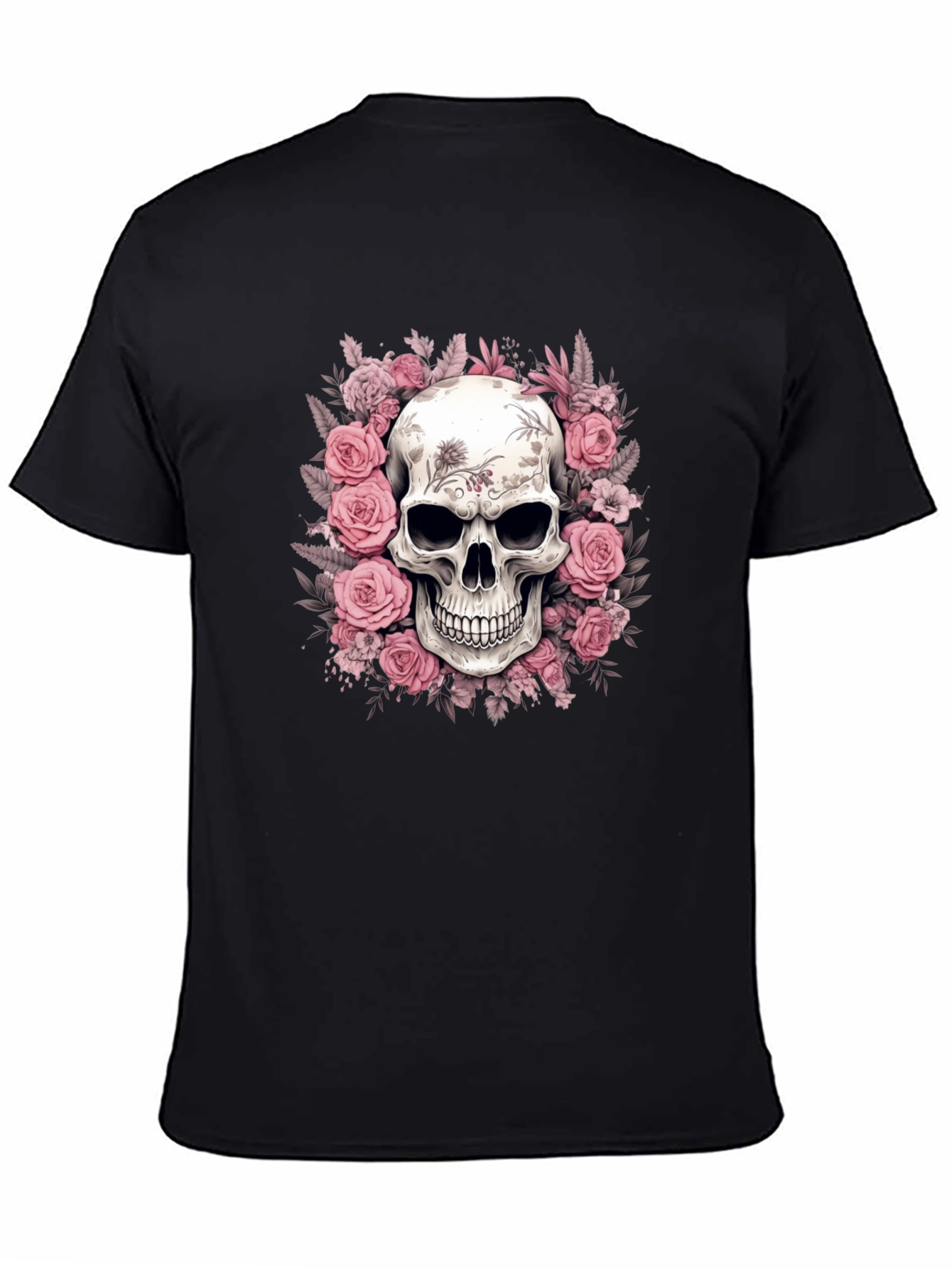 Floral Skull Graphic Black T-Shirt