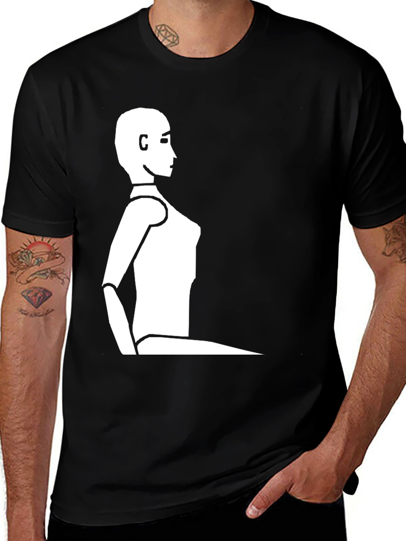 Minimalist Robot Silhouette Black T-Shirt