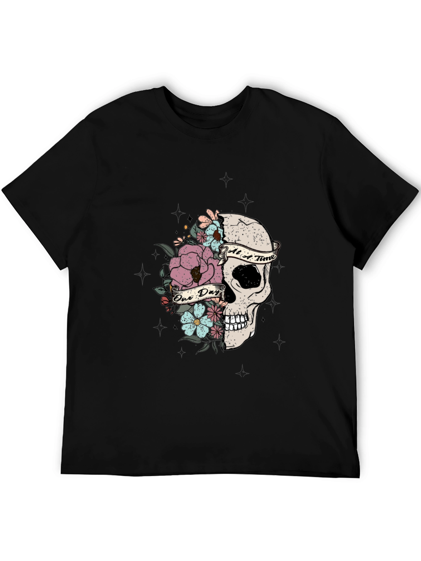 Floral Skull Graphic T-Shirt - Dark