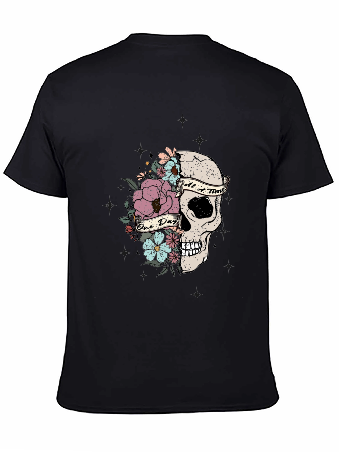 Floral Skull Graphic T-Shirt - Dark