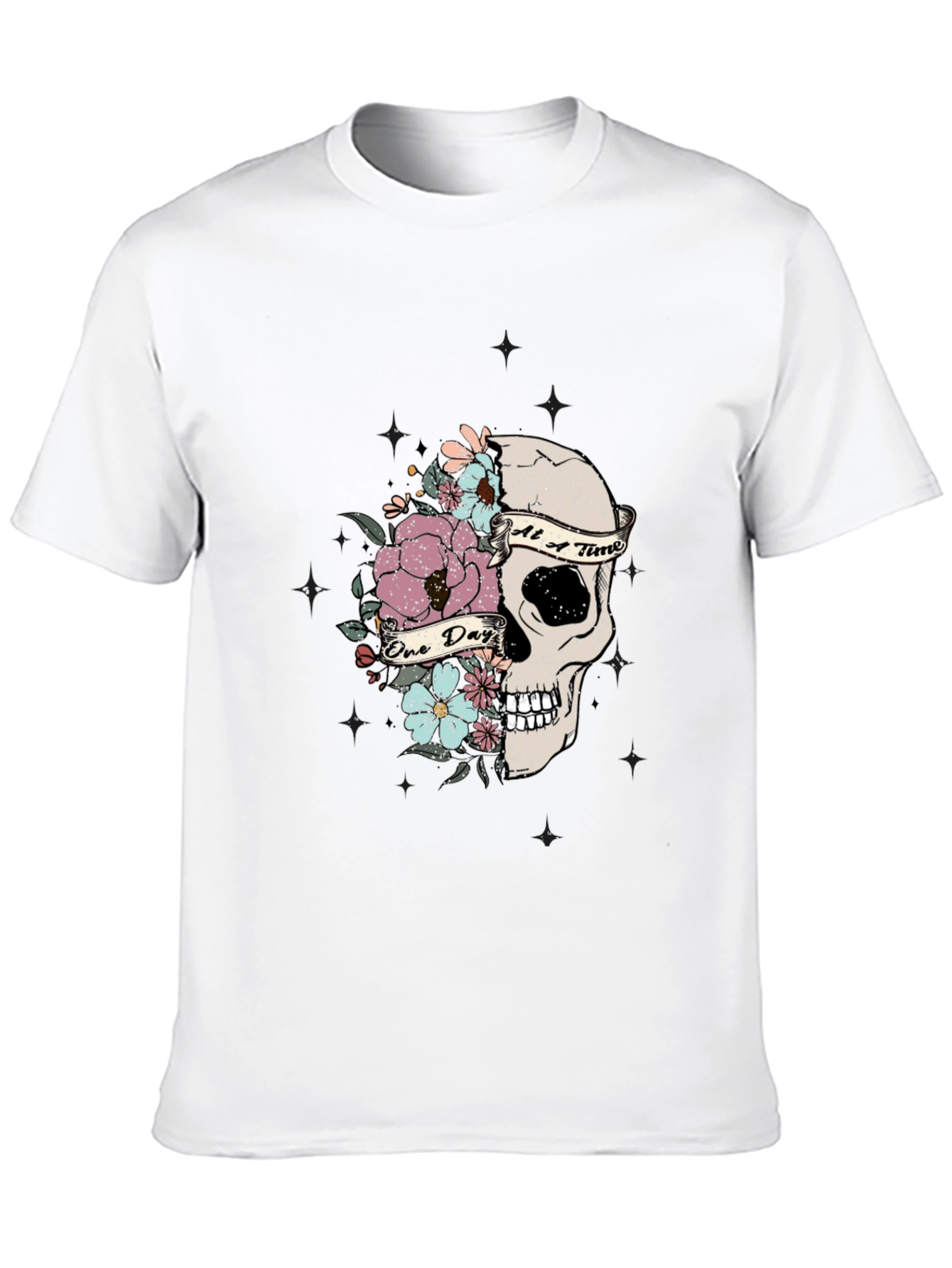 Floral Skull Graphic T-Shirt - Dark