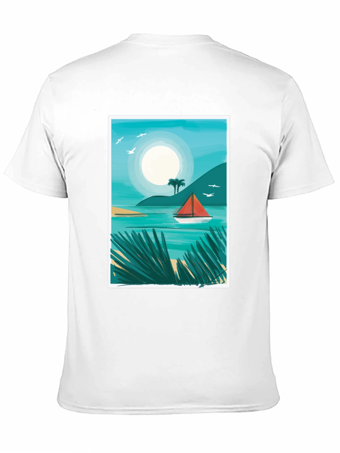 Coastal Sailboat Graphic Black T-Shirt