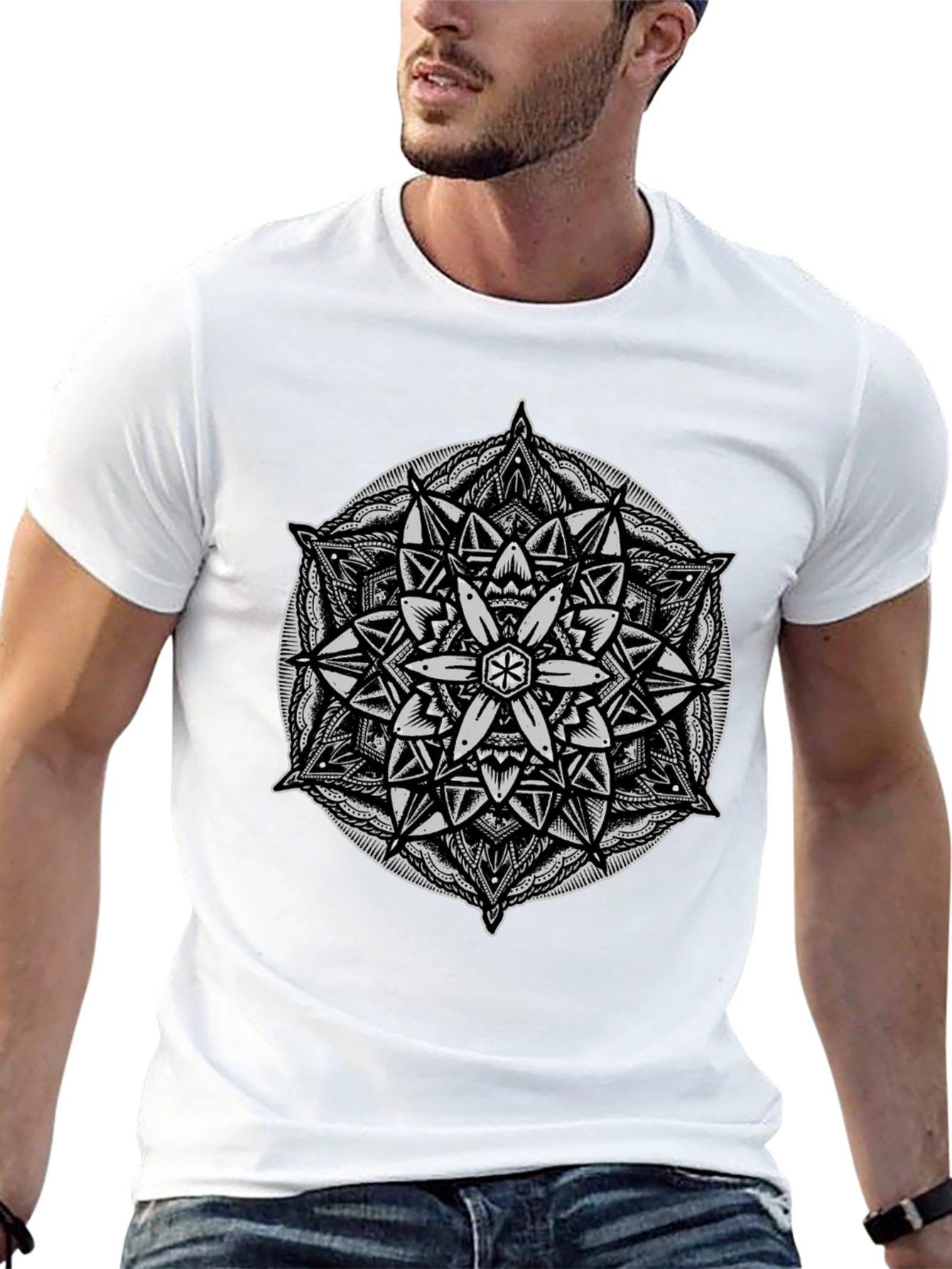 Geometric Mandala Graphic Tee - Black