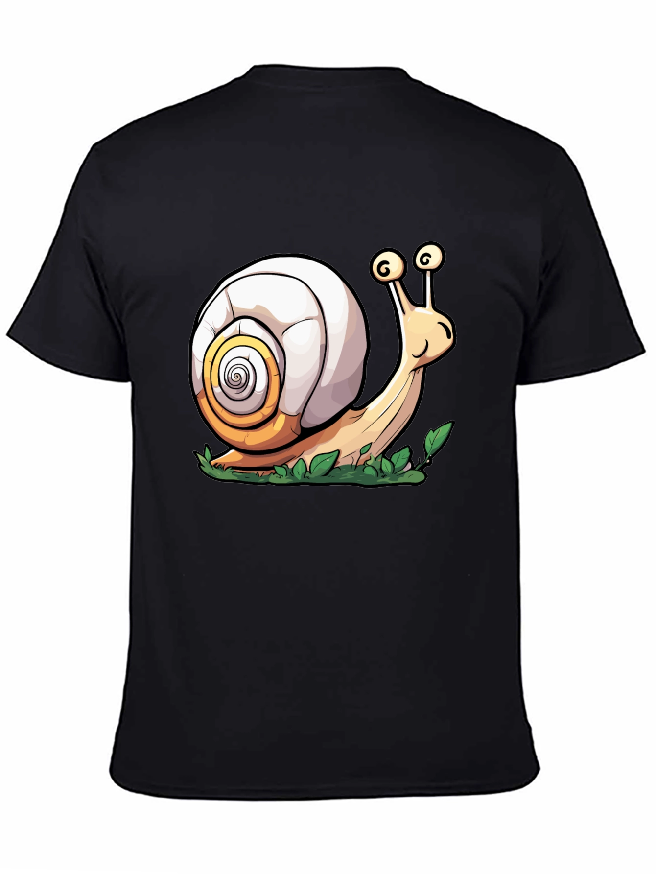 Cartoon Snail Graphic Tee - Black Cotton