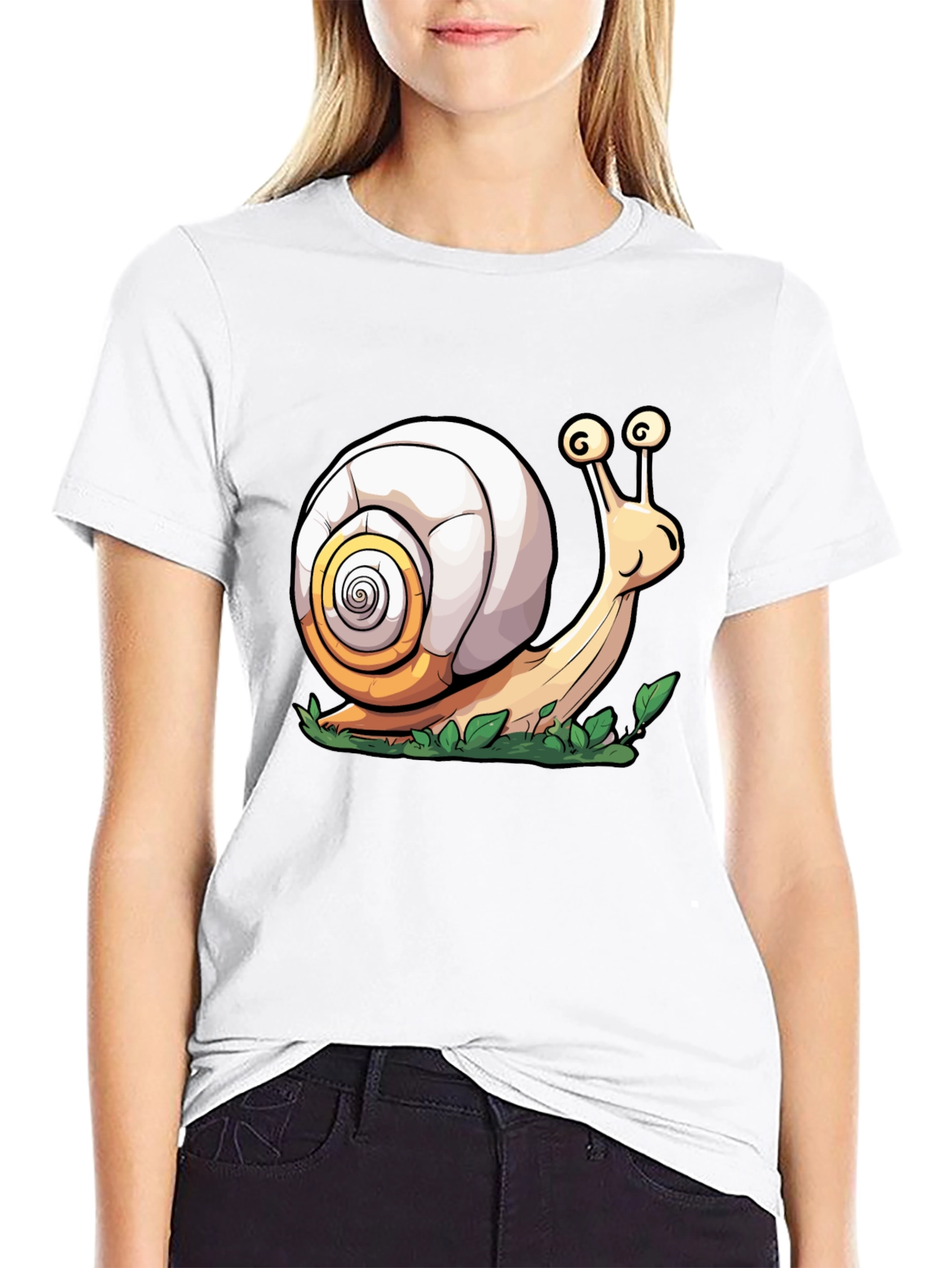 Cartoon Snail Graphic Tee - Black Cotton