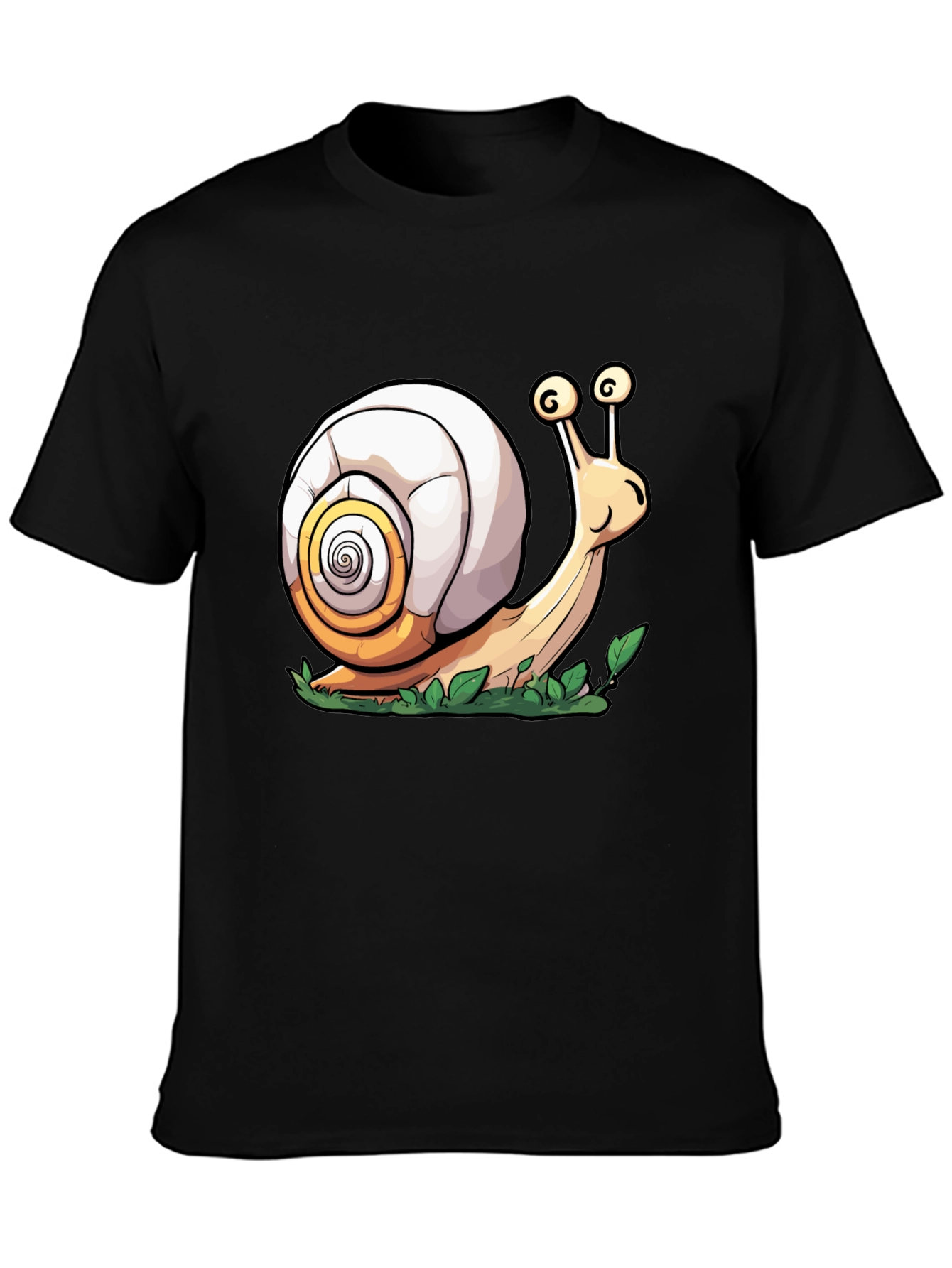 Cartoon Snail Graphic Tee - Black Cotton