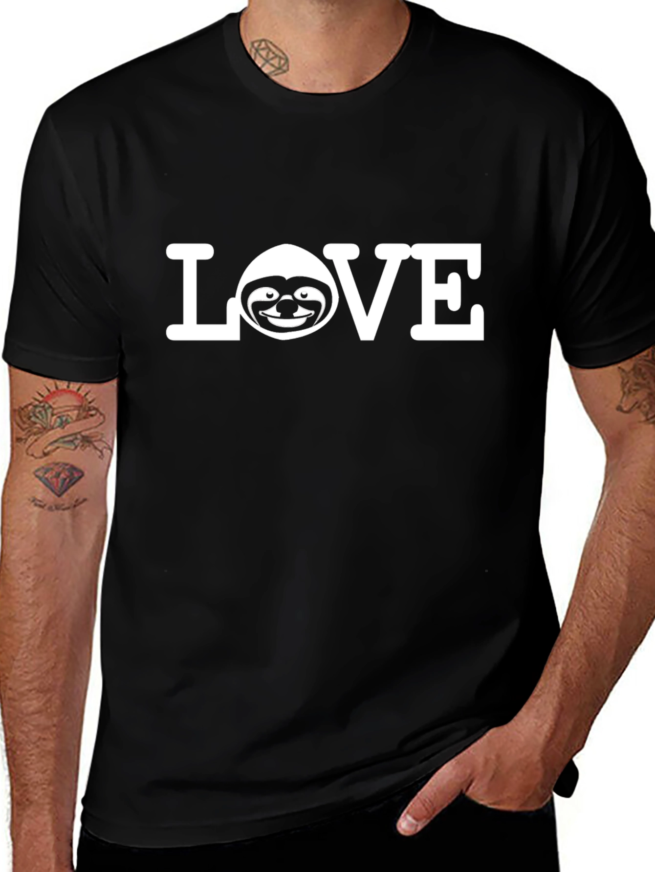 Love Sloth Graphic Tee - Black Cotton T-Shirt