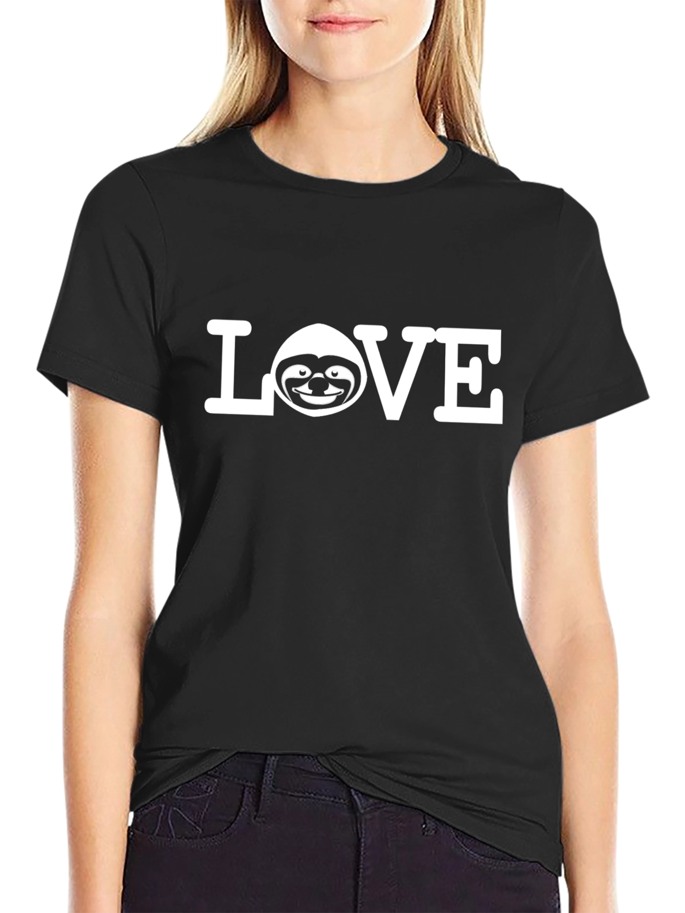Love Sloth Graphic Tee - Black Cotton T-Shirt