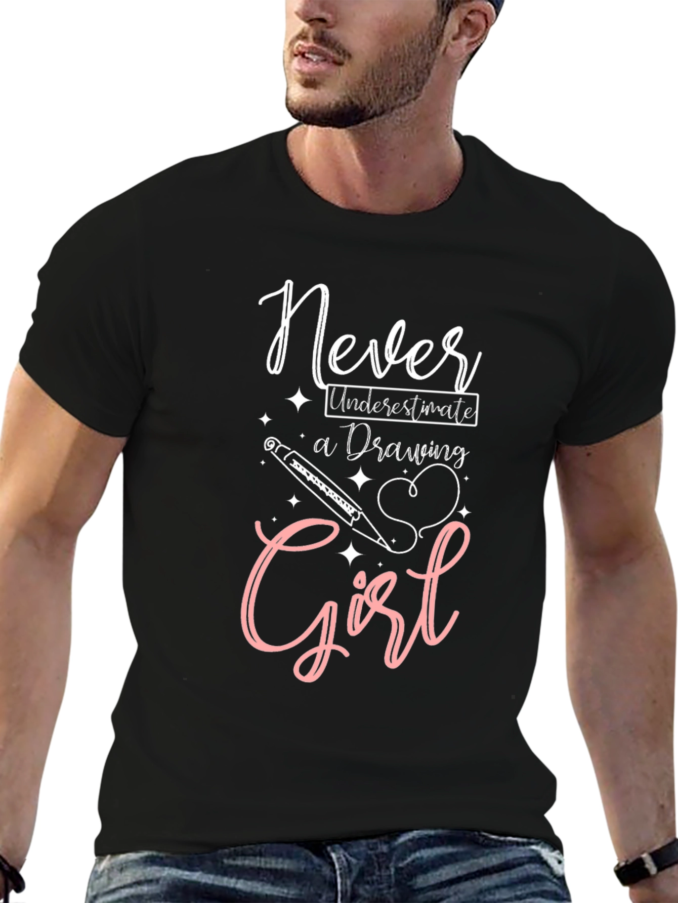 Never Underestimate a Drawing Girl Black T-Shirt