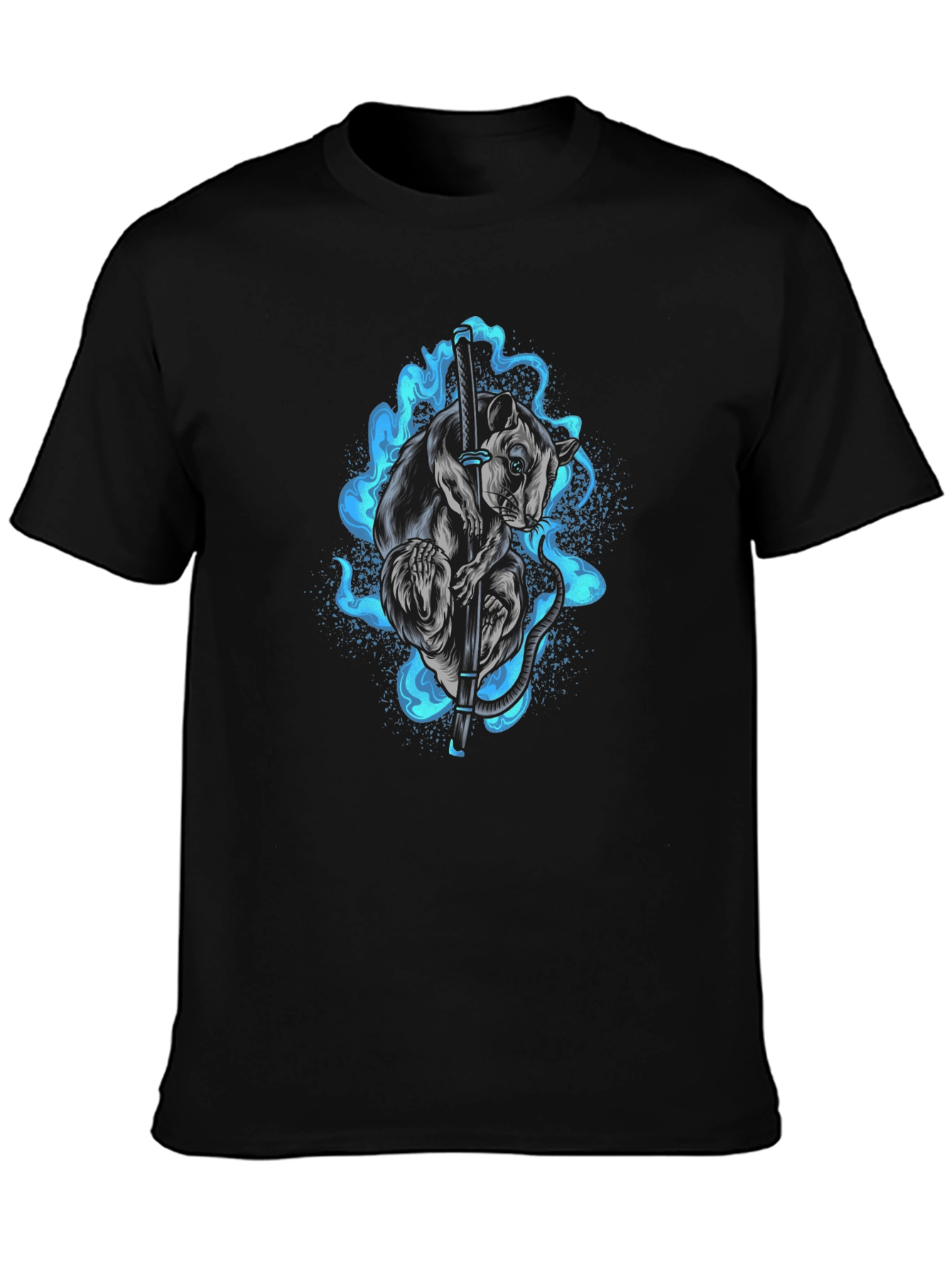 Ninja Rat T-Shirt - Katana & Blue Flame