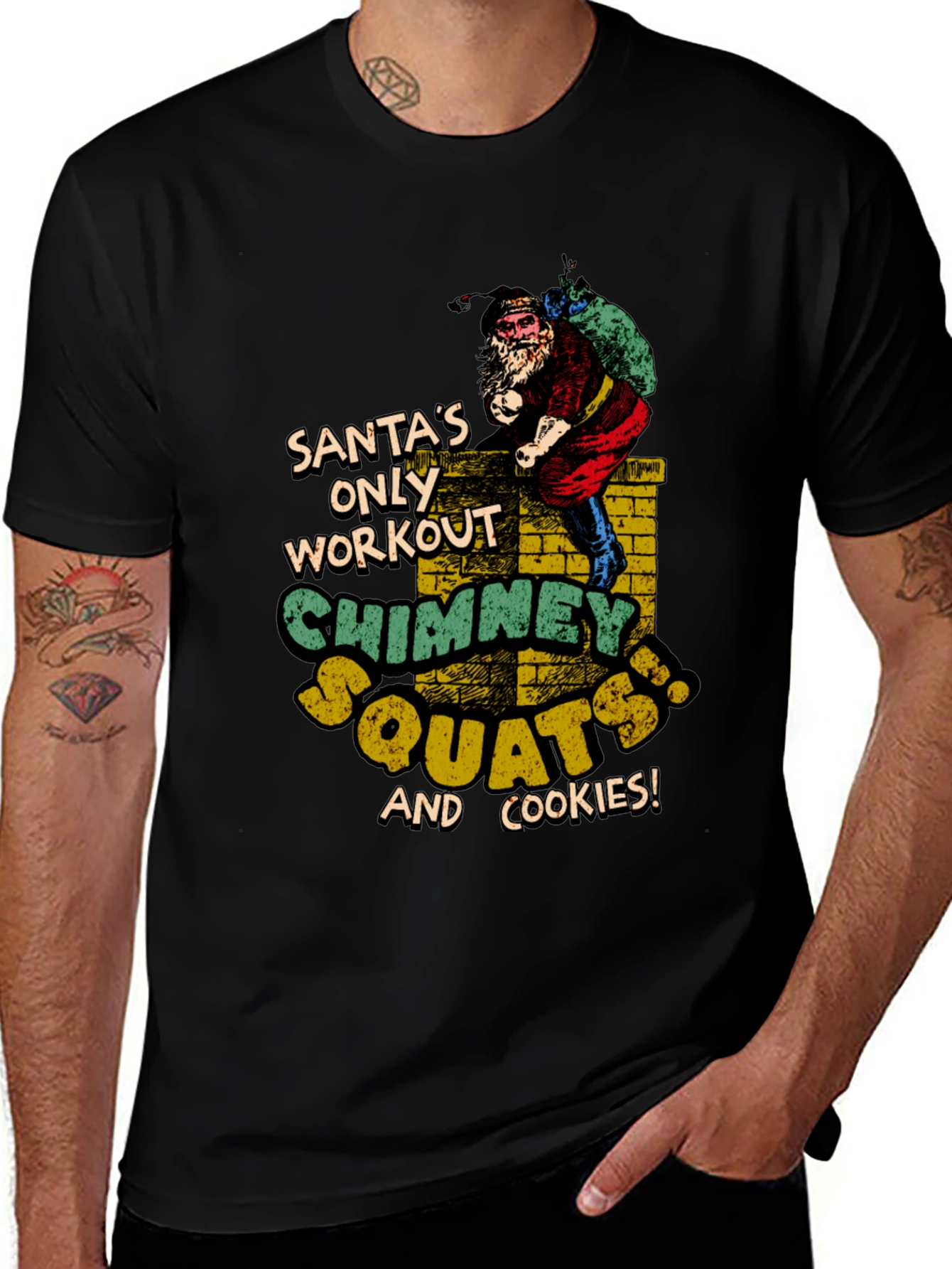 Santas Chimney Squats Workout Black T-Shirt
