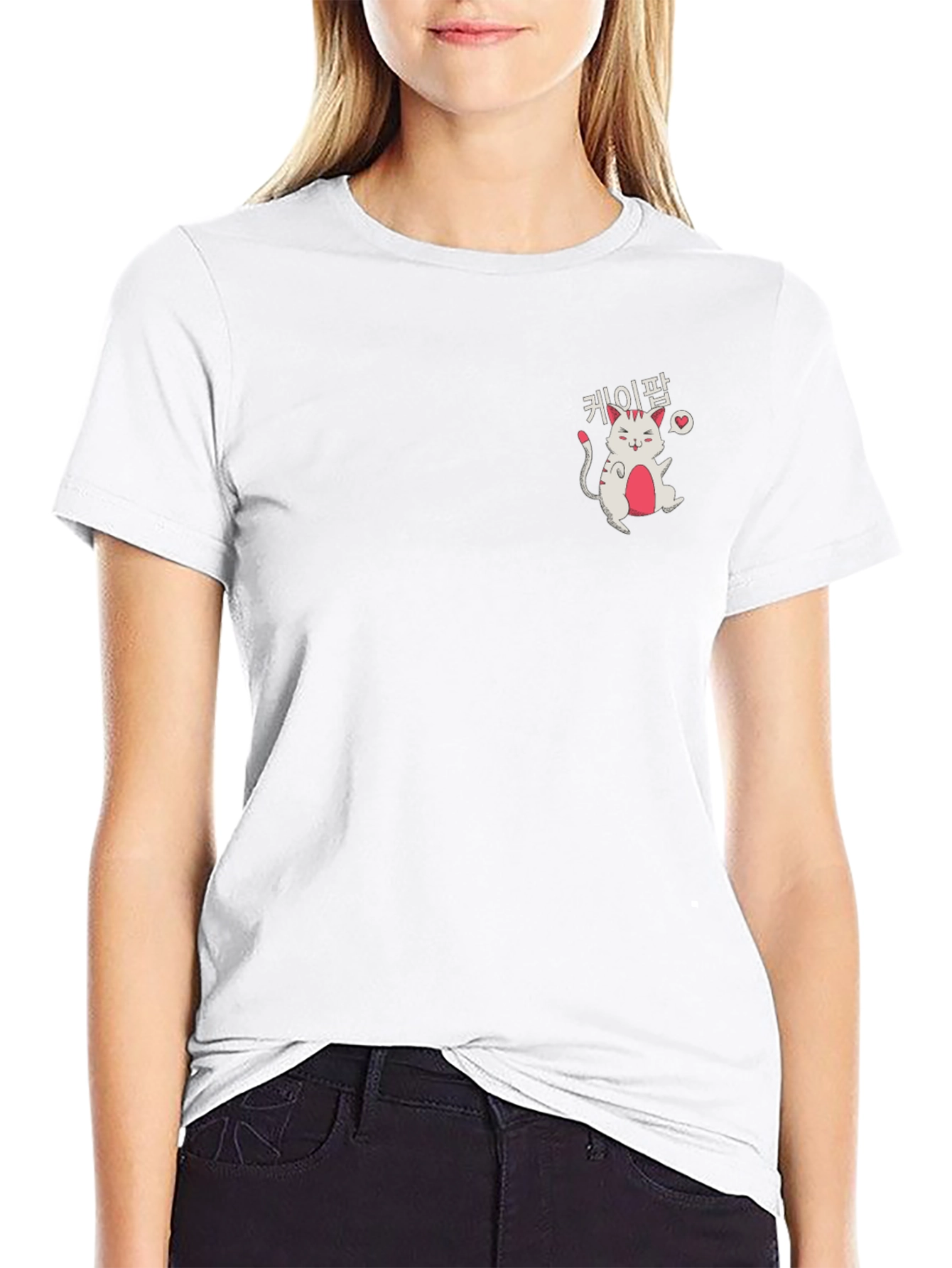 Cute Korean Cat Black T-Shirt